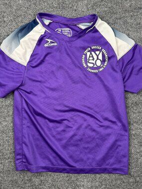 AYSO Soccer Jersey Youth Small Purple Score Sports Number 9Short Sleeve Shirt YS